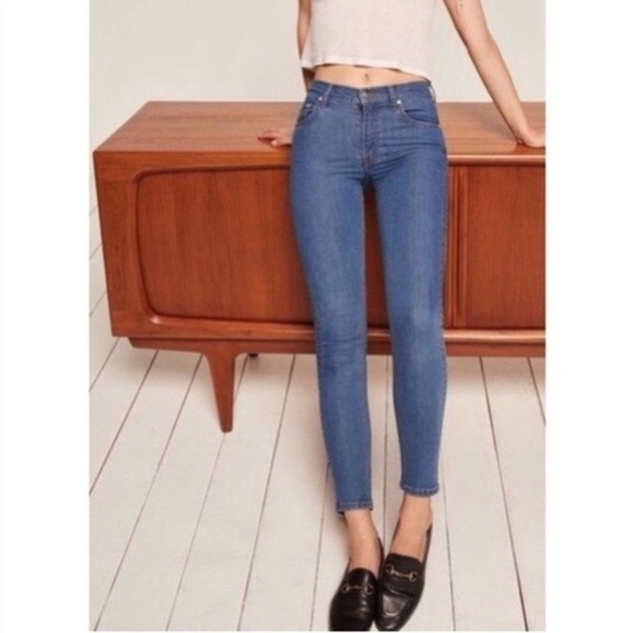 Reformation High Rise Skinny Jean True Blue Color - Picture 3 of 14